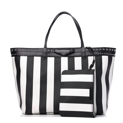 Givenchy Coated Canvas Striped Large Antigona Tote Black White 1 of 15