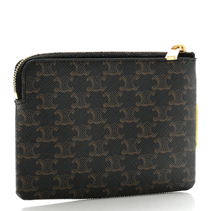 Celine Triomphe Canvas Logo Coin and Card Pouch With Hook Black 3 of 7