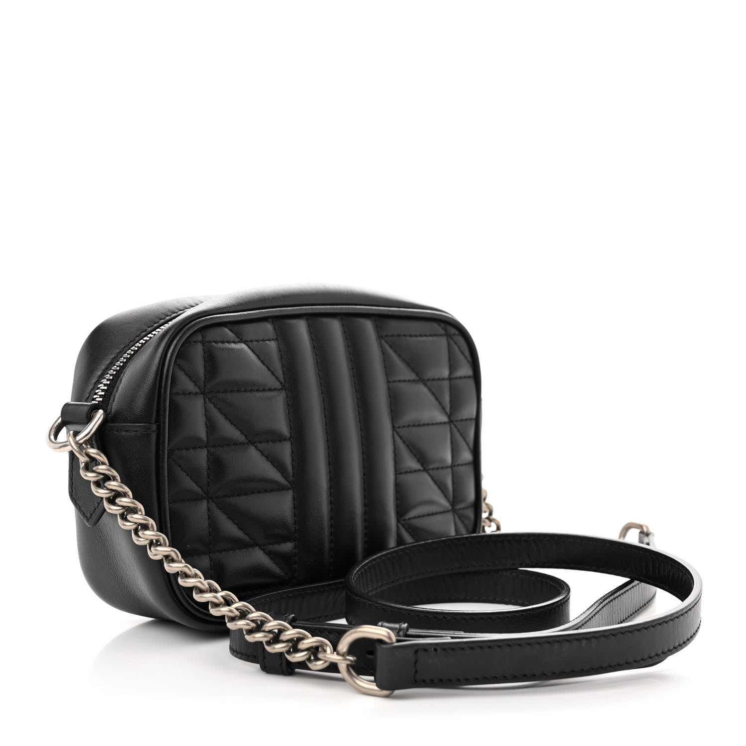 Gucci Calfskin Matelasse Aria Mini GG Marmont Chain Shoulder Bag Black 3 of 13
