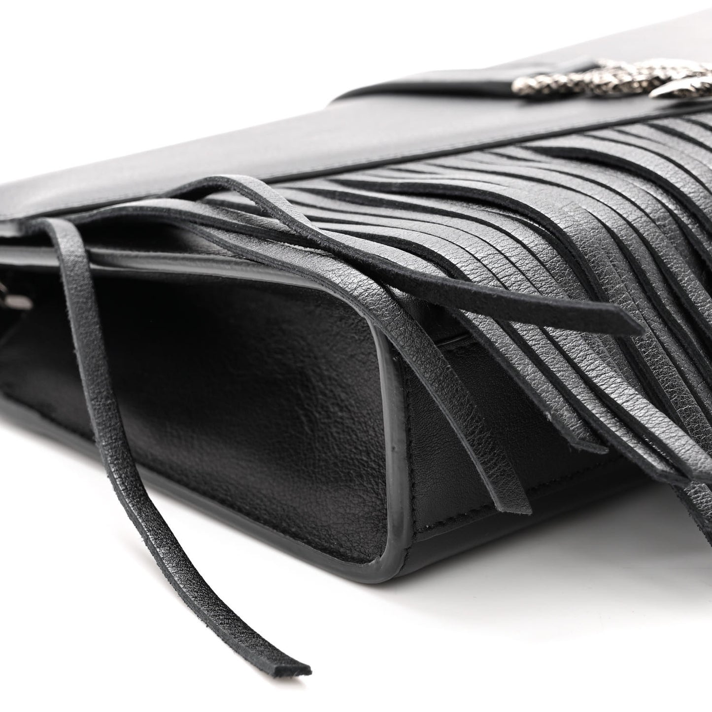Calfskin Fringe Medium Snake Monogram Satchel Black