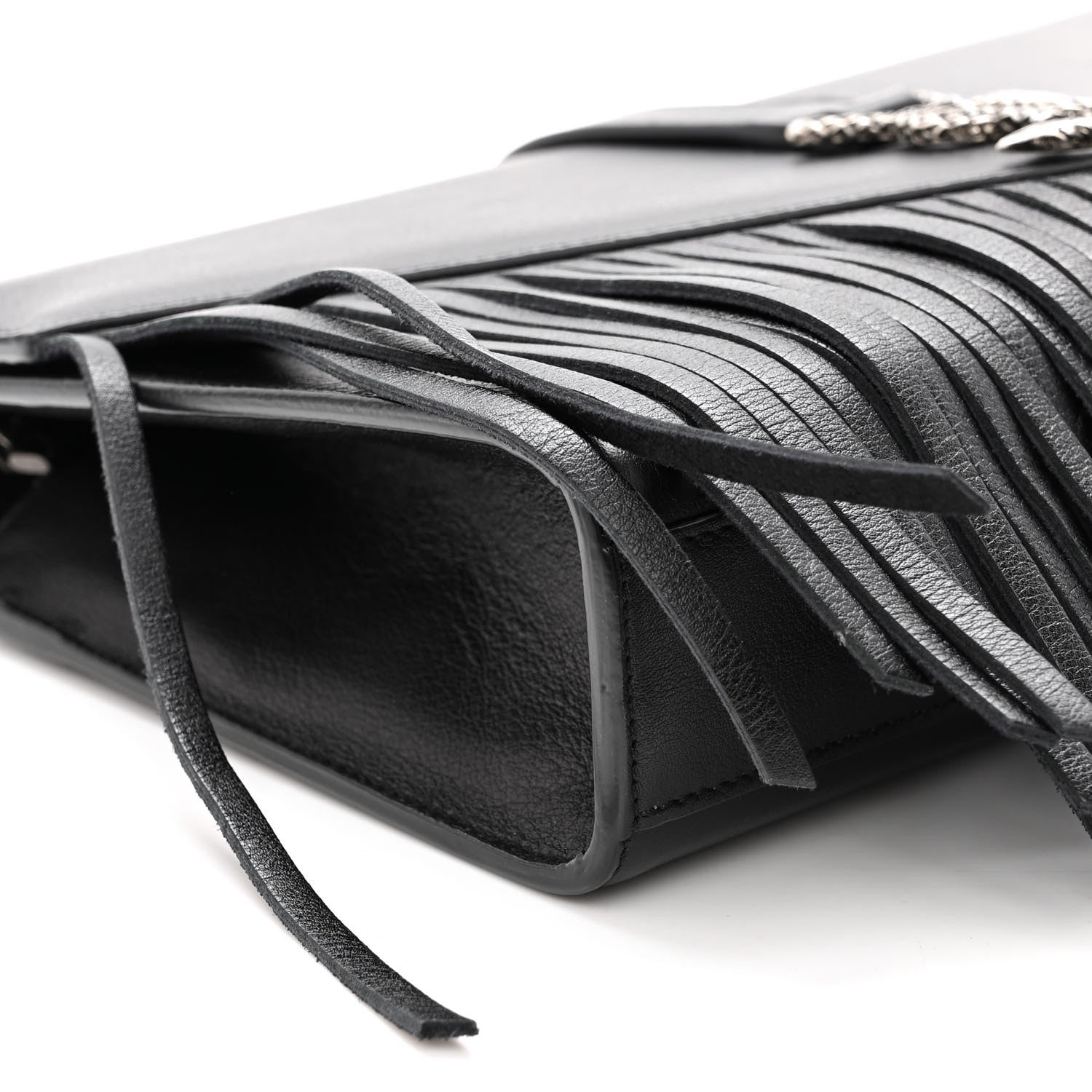 Saint Laurent Calfskin Fringe Medium Snake Monogram Satchel Black 8 of 9