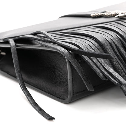 Saint Laurent Calfskin Fringe Medium Snake Monogram Satchel Black 8 of 9