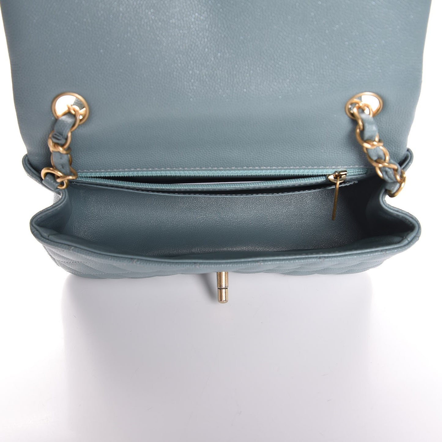 Iridescent Caviar Quilted Mini Rectangular Flap Light Blue