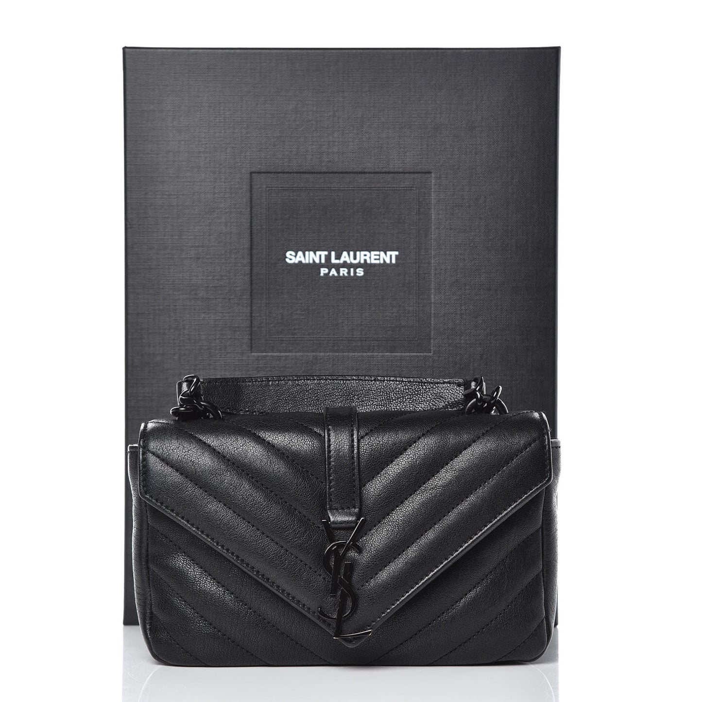 Sheepskin Matelasse Chevron Monogram College Chain Wallet Black