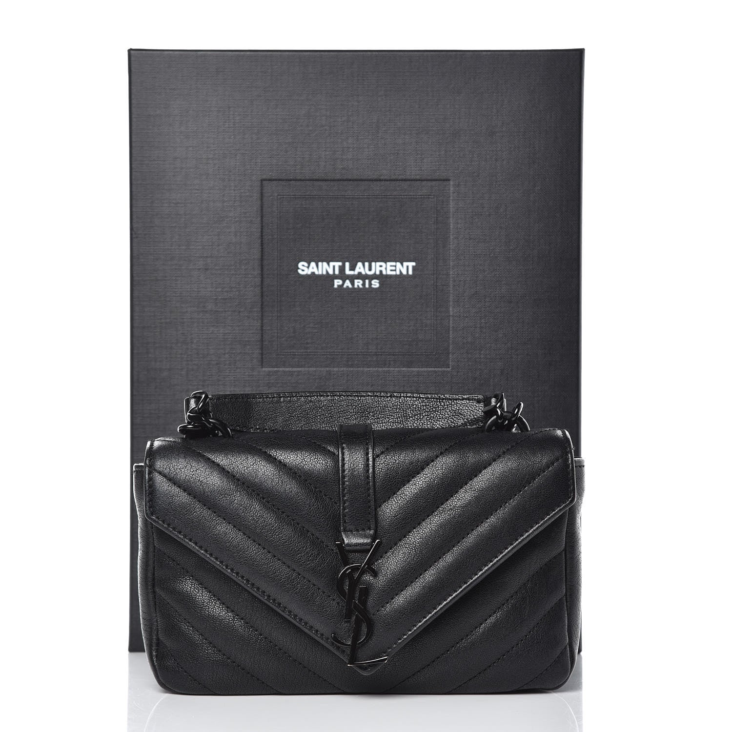Saint Laurent Sheepskin Matelasse Chevron Monogram College Chain Wallet Black 9 of 9