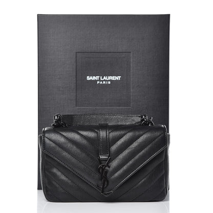Saint Laurent Sheepskin Matelasse Chevron Monogram College Chain Wallet Black 9 of 9