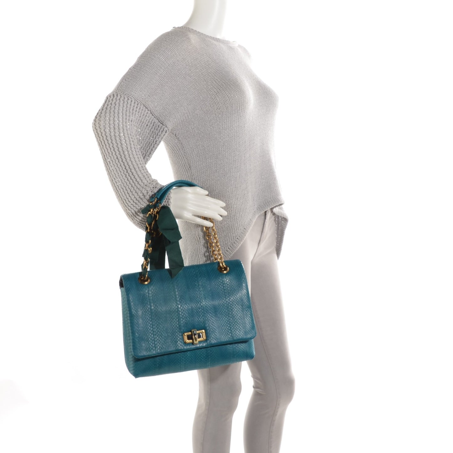 Snakeskin Medium Happy Shoulder Bag Turquoise