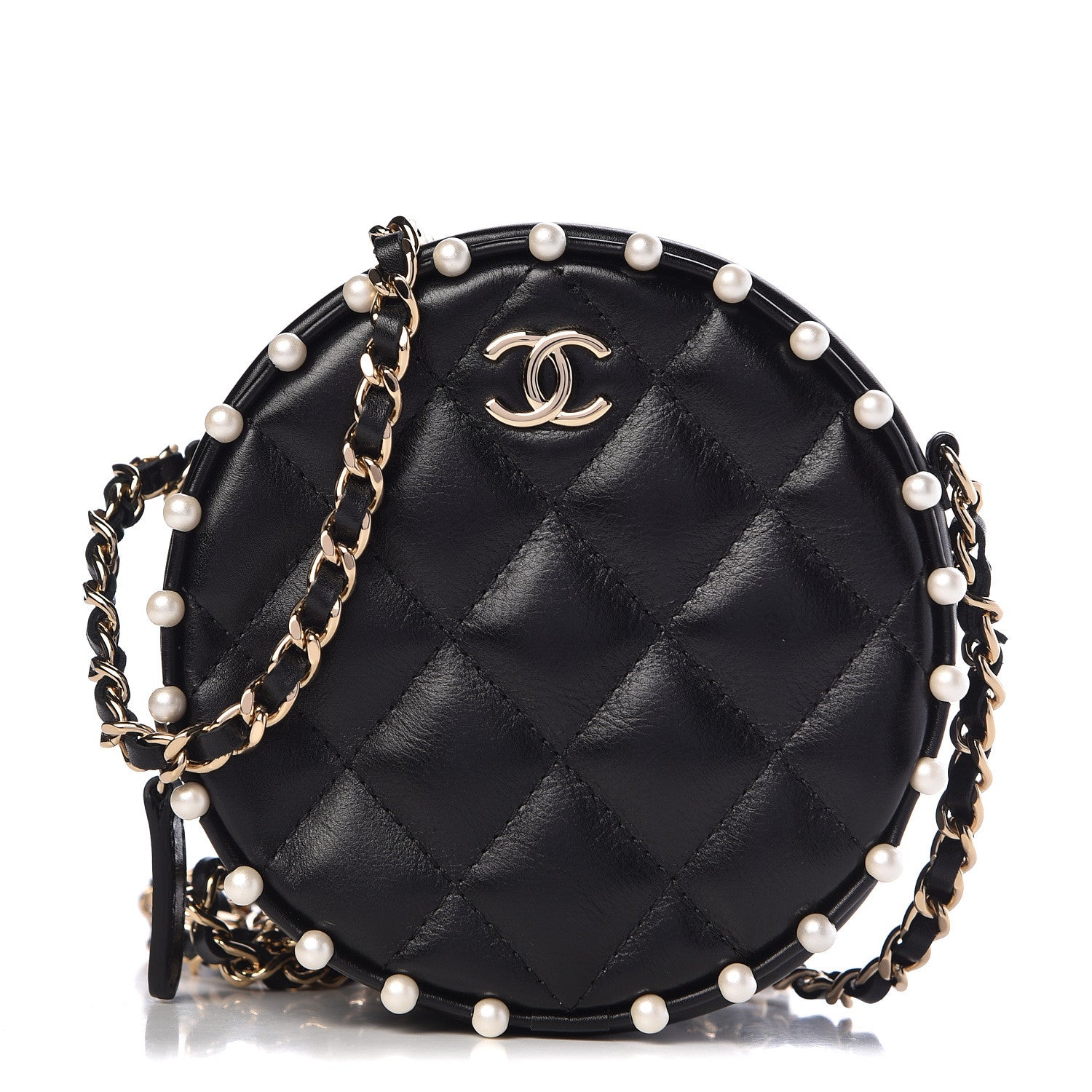 Chanel Calfskin Quilted Pearl Round Clutch With Chain Black 1 of 11