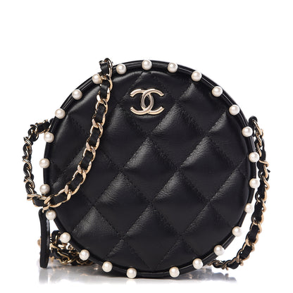 Chanel Calfskin Quilted Pearl Round Clutch With Chain Black 1 of 11