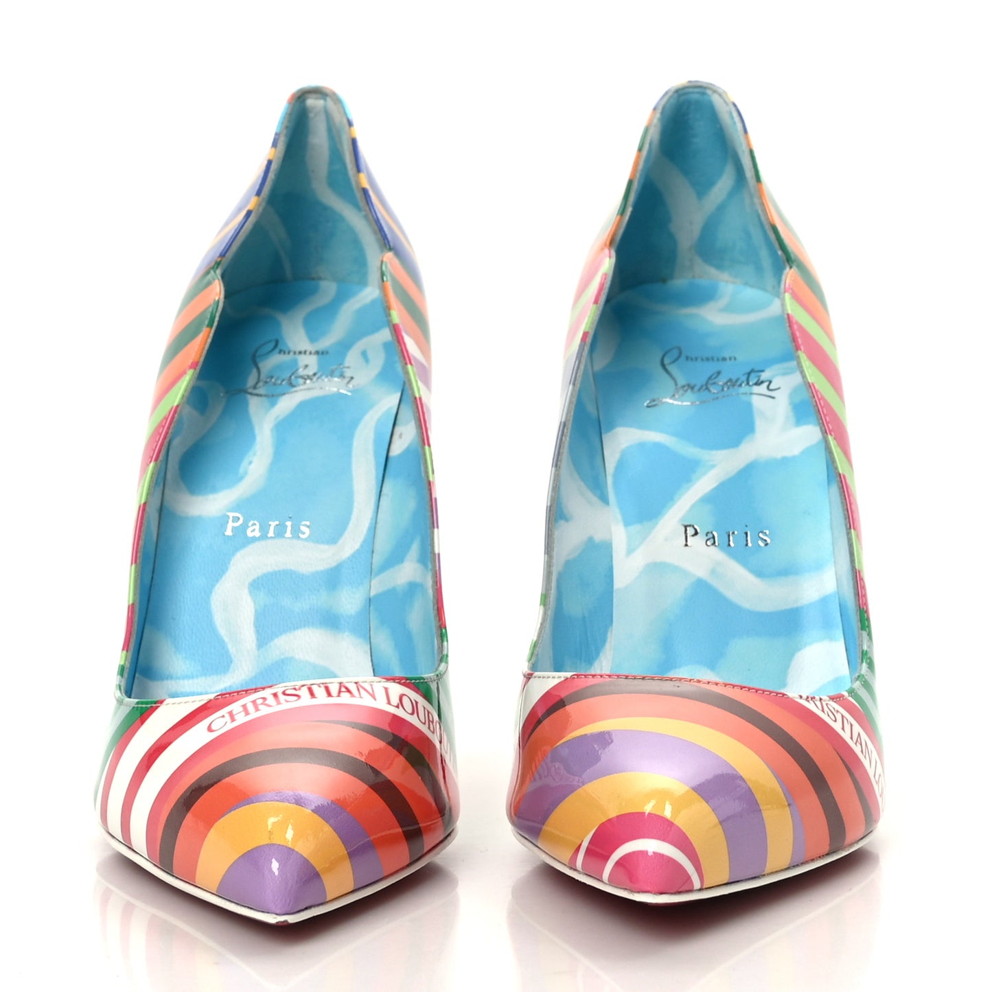 Patent Striped Grand Bain Swimming Pool Hot Chick 100 Pumps 38 Multicolor Lin Blue White