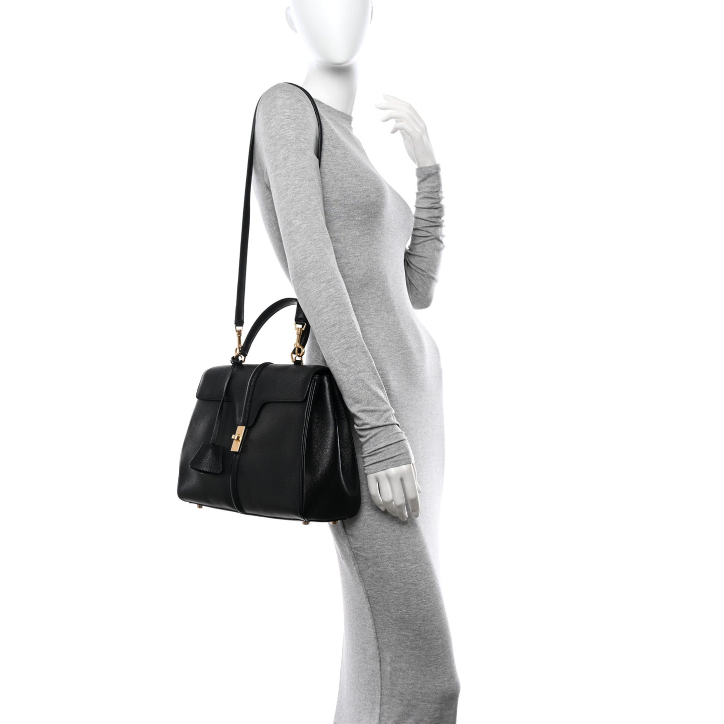 Grained Calfskin Classique 16 Top Handle Bag Black
