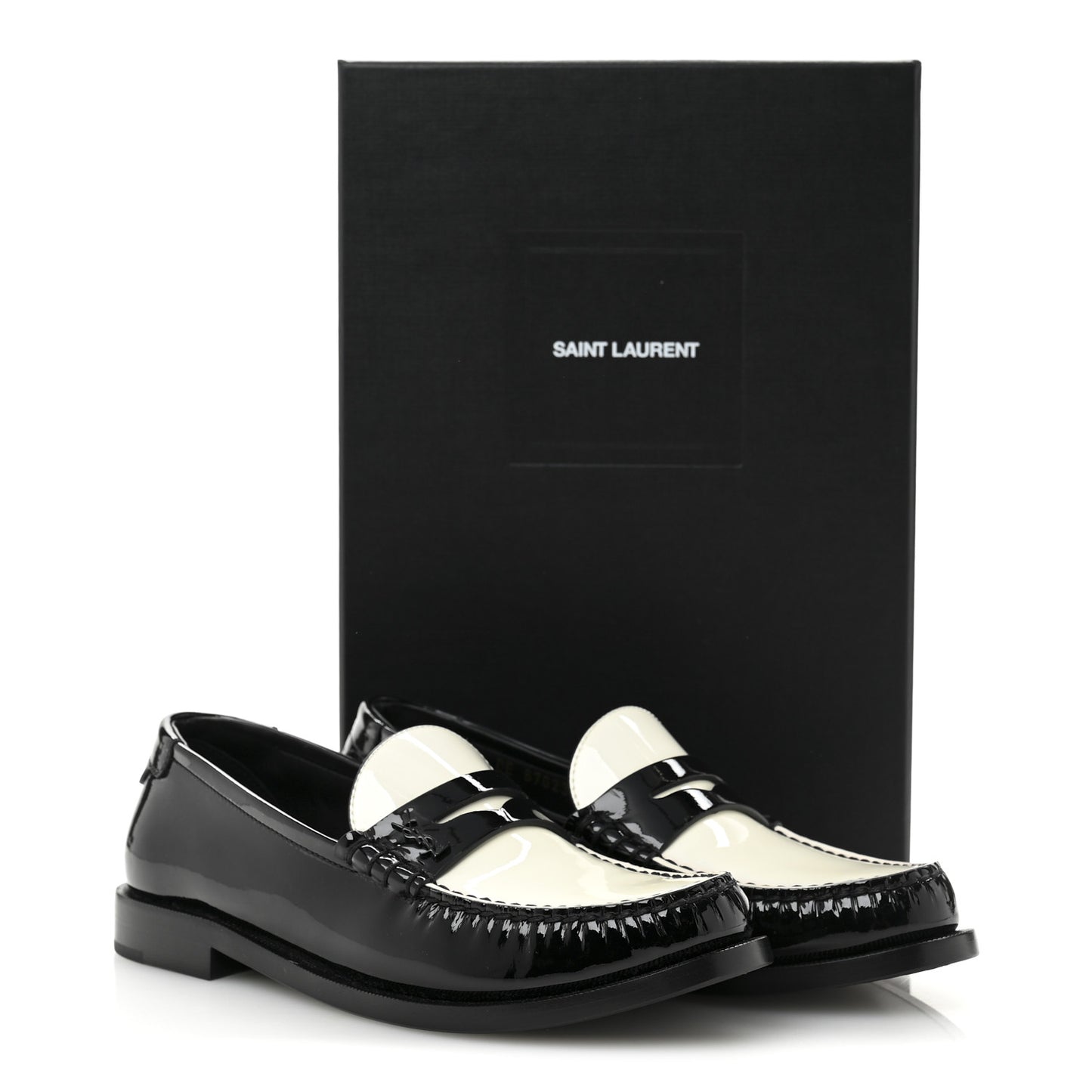 Patent Calfskin  Penny Loafers 37.5 Black White