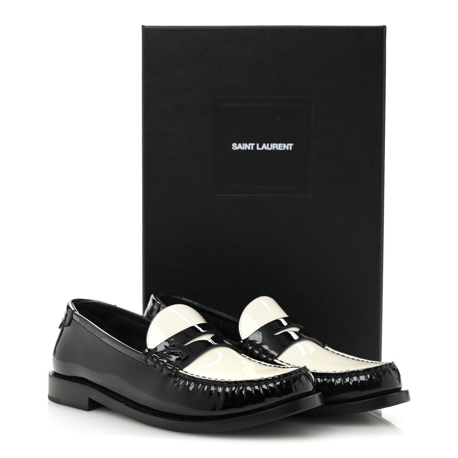 Saint Laurent Patent Calfskin  Penny Loafers 37.5 Black White 10 of 10