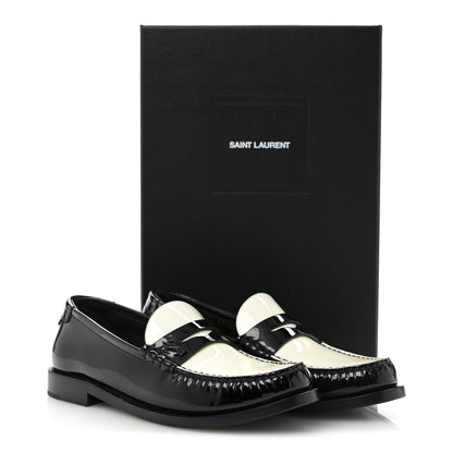 Saint Laurent Patent Calfskin  Penny Loafers 37.5 Black White 10 of 10