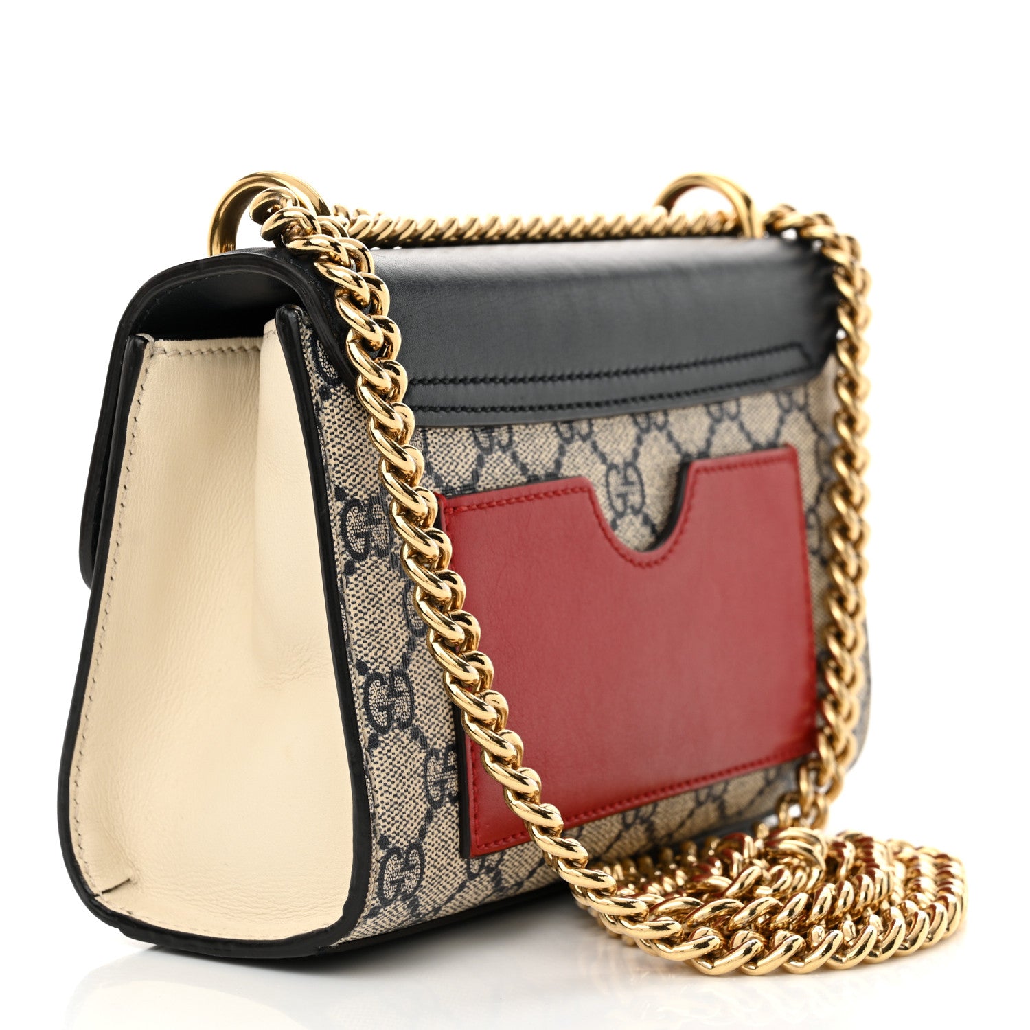 Gucci GG Supreme Monogram Moon Calfskin Small Padlock Shoulder Bag Beige Blue Mystic White Hibiscus Red 3 of 13