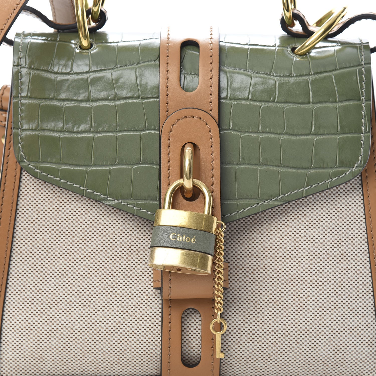Chloe Calfskin Crocodile Embossed Canvas Small Aby Day Shoulder Bag Misty Forest 8 of 10