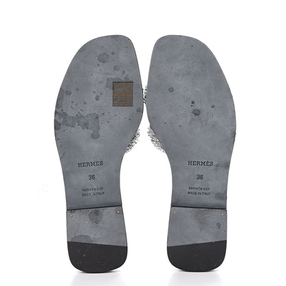 Hermes Suede Goatskin Crystal Oran Sandals 36 Gris Argente 5 of 12
