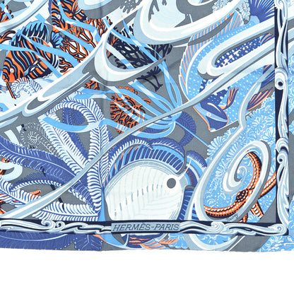 Hermes Silk De la Mer Au Ciel Scarf 90 Blue Jean Ceil Corail 4 of 4