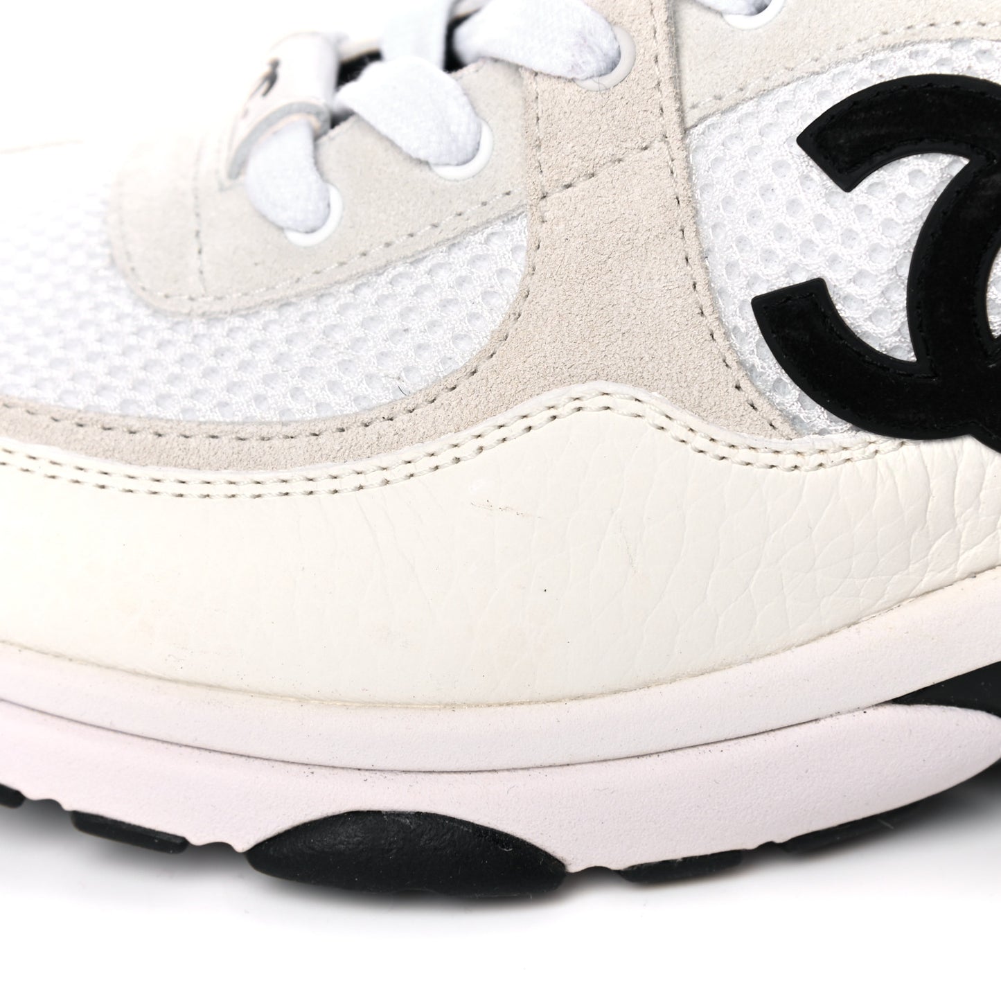 Mesh Suede Calfskin Grained Calfskin Womens CC Sneakers 39.5 White Black
