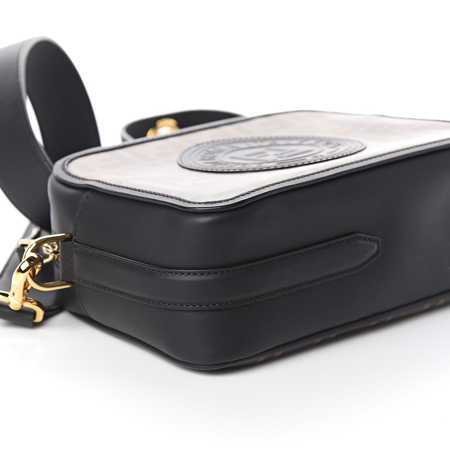 Fendi Glazed Fabric Vitello Century F is Fendi FF 1974 Stamp Patch Camera Case Mogano Panna Black 6 of 7