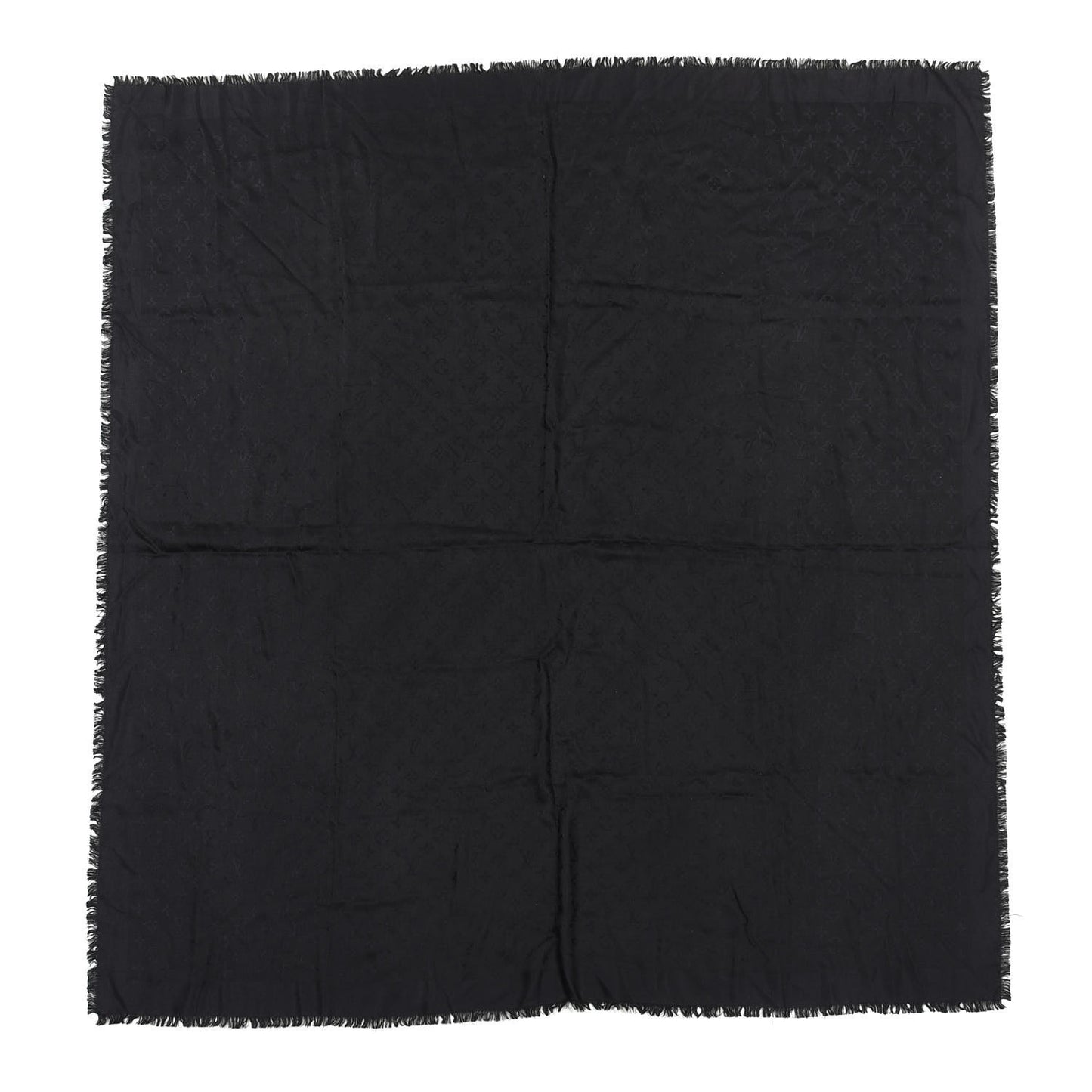 Wool Silk Monogram Shawl Black
