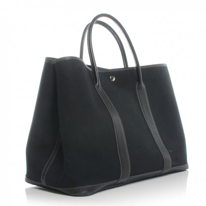 Hermes Toile Leather Garden Party MM Tote Black 3 of 7