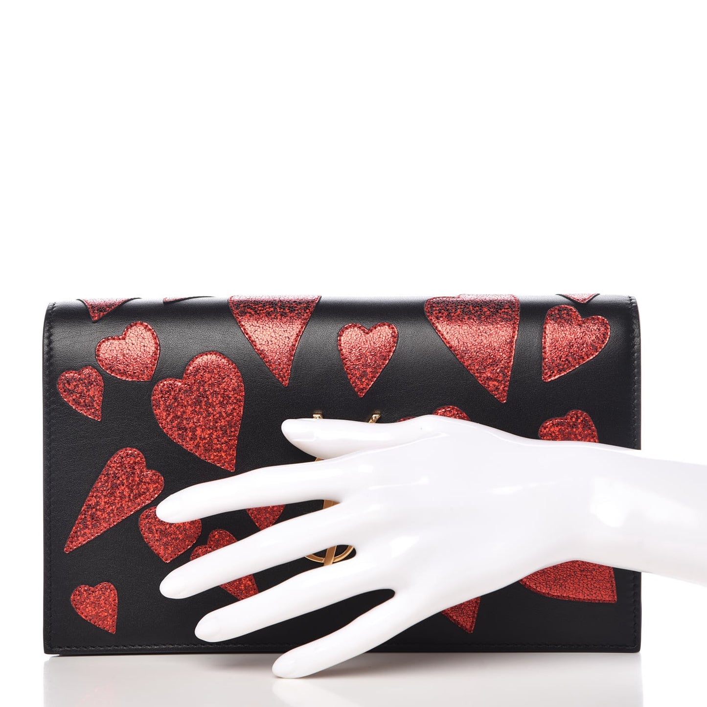 Calfskin Classic Monogram Kate Heart Clutch Black Rouge