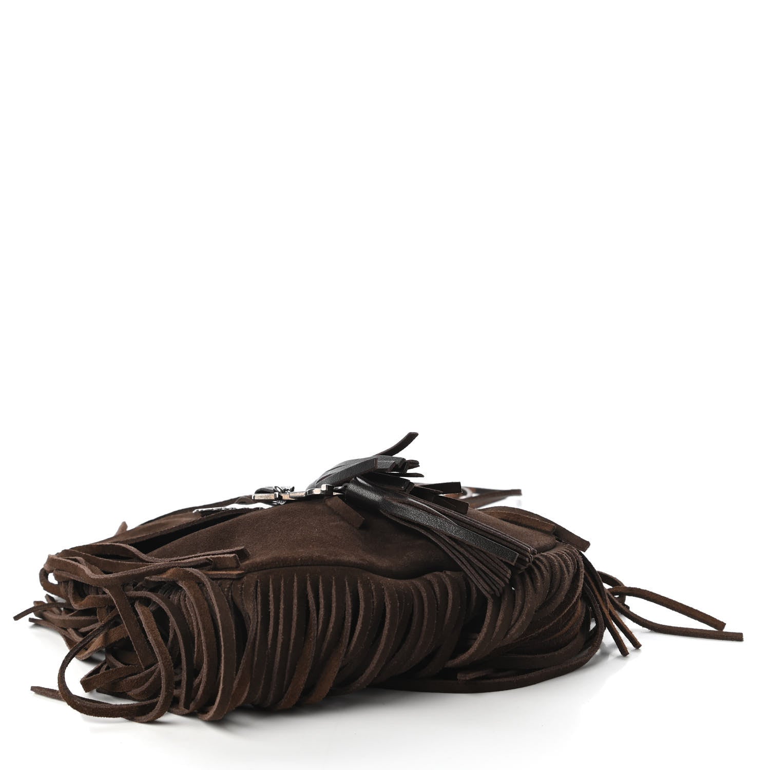 Saint Laurent Suede Fringe Flat Anita Crossbody Bag Coffy Marrone 4 of 9