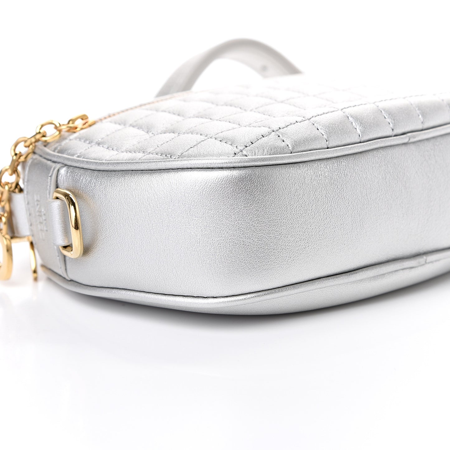 Laminated Calfskin Quilted Small C Charm Bag Silver