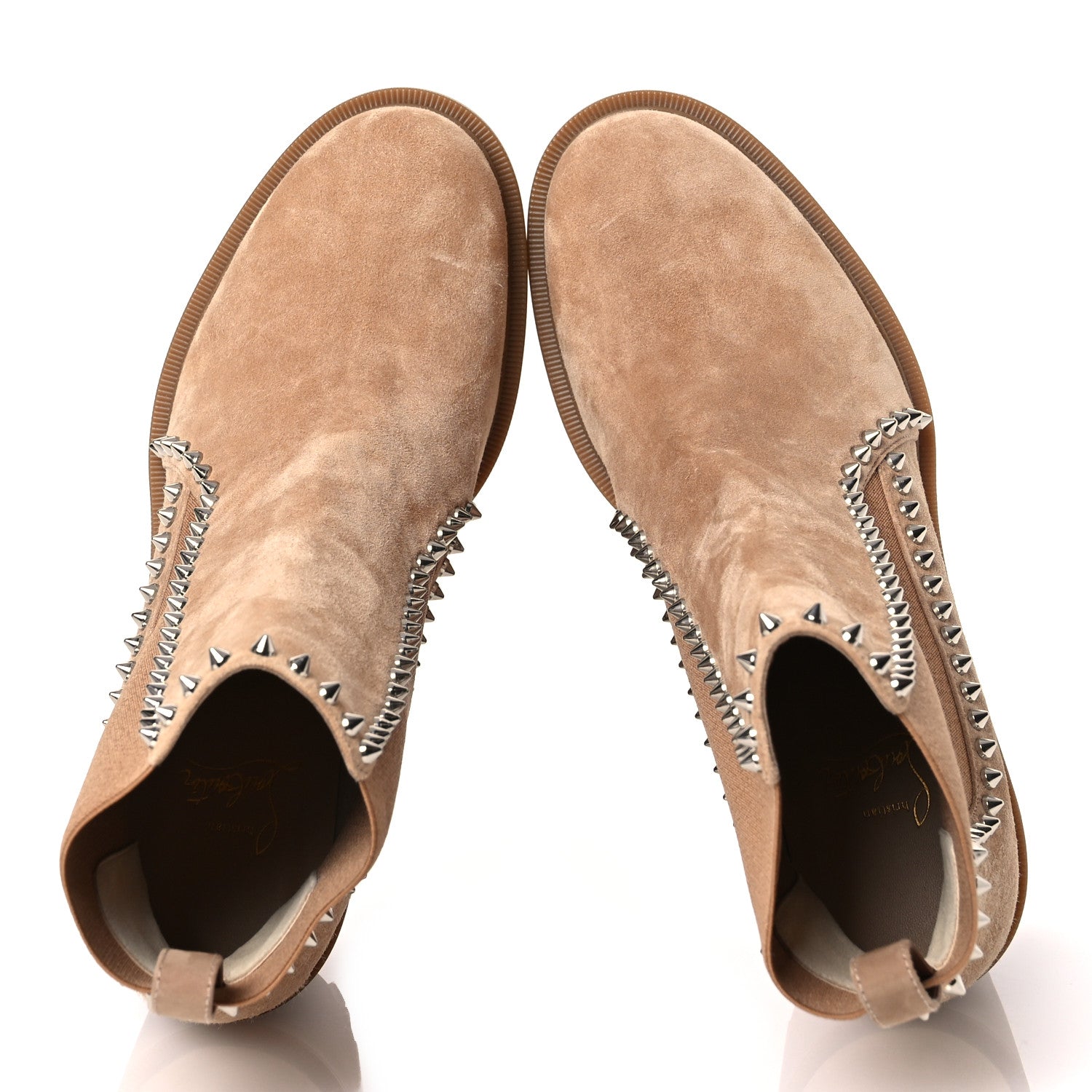 Christian Louboutin Suede Spikes Chelsea Outline Boots 39 Beige 2 of 9