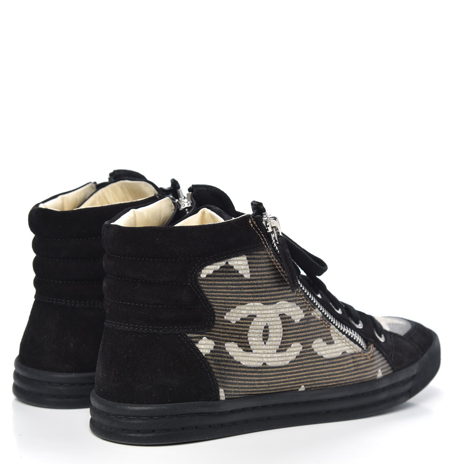 Chanel Canvas Suede CC Star Zipped High Top Sneakers 36.5 Black 4 of 10