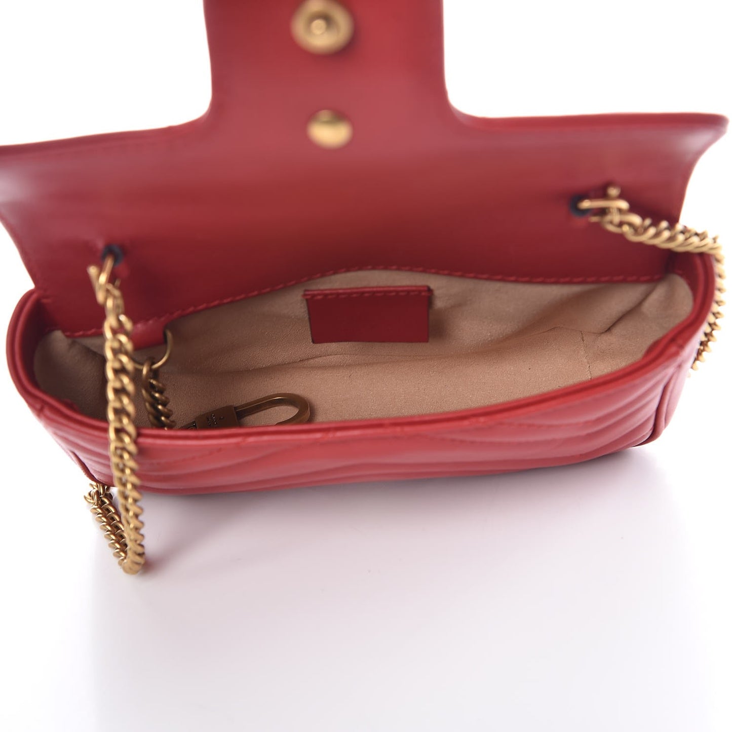 Calfskin Matelasse Super Mini GG Marmont Shoulder Bag Hibiscus Red