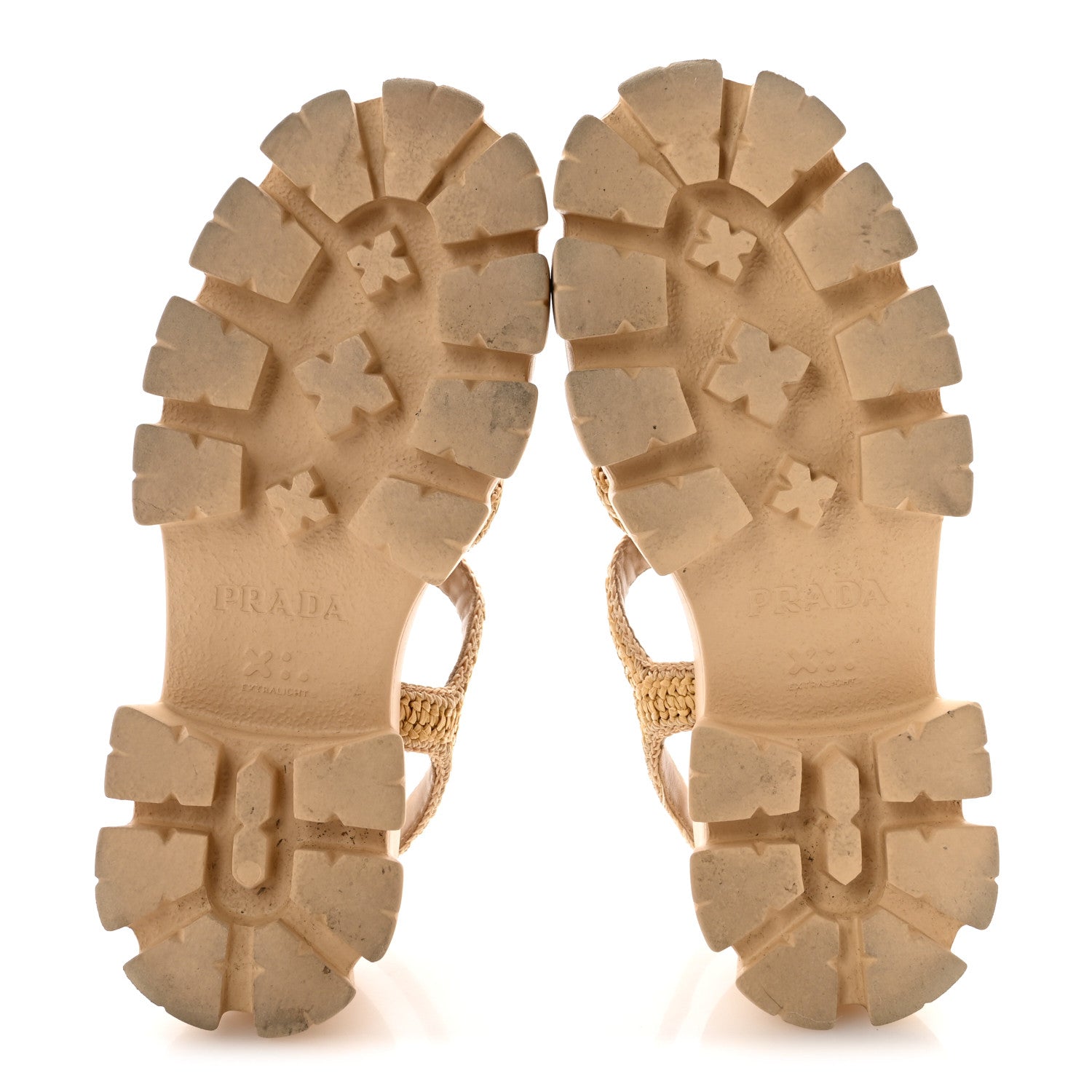 Prada Yarn Raffia Effect Metal Triangle Logo Crochet Monolith 55mm Cage Sandals 38 Naturale 6 of 9