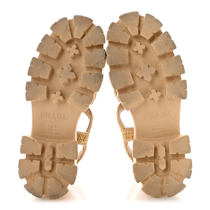Prada Yarn Raffia Effect Metal Triangle Logo Crochet Monolith 55mm Cage Sandals 38 Naturale 6 of 9
