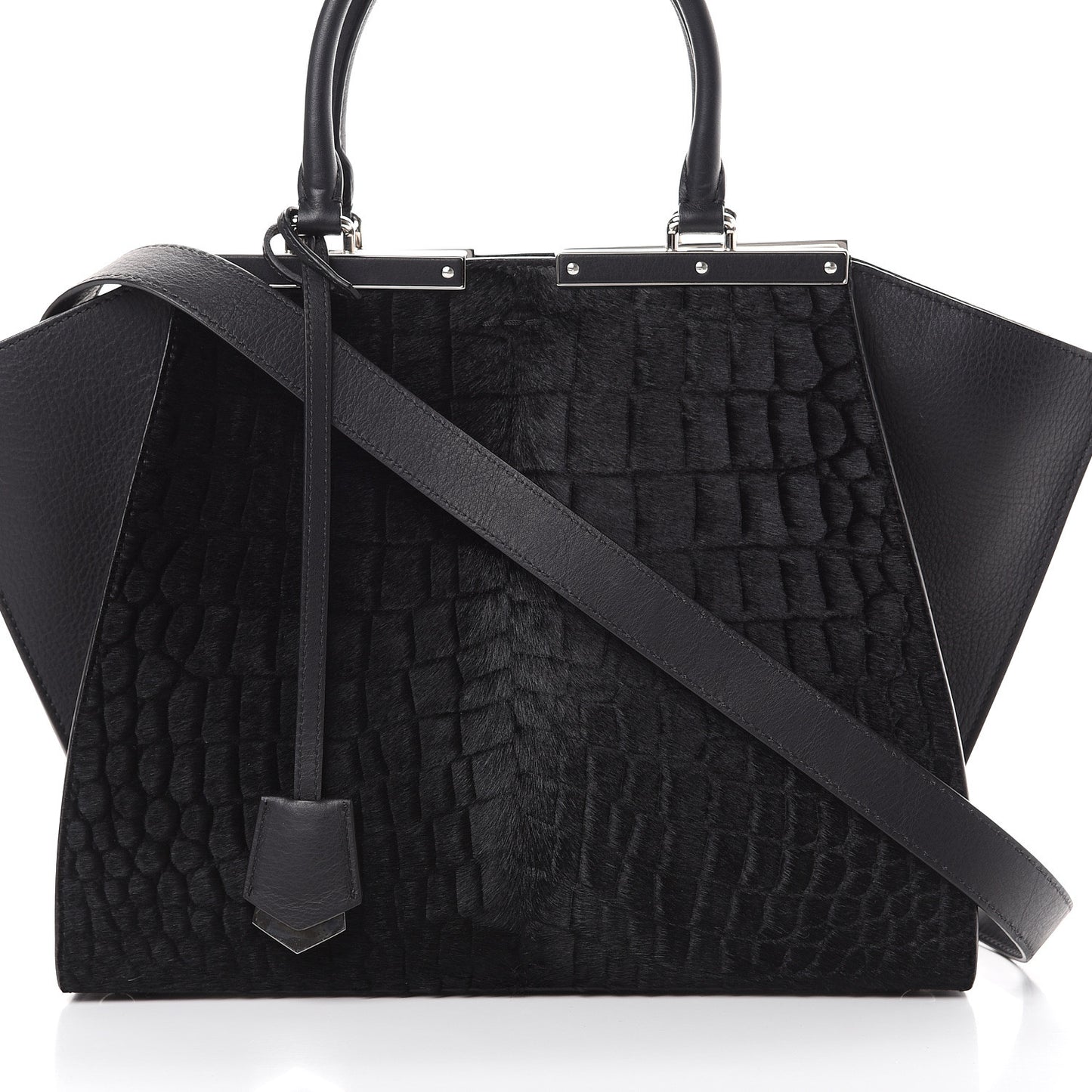 Vitello Pelo Flamingo Crocodile Embossed Petite 3Jours Tote Black