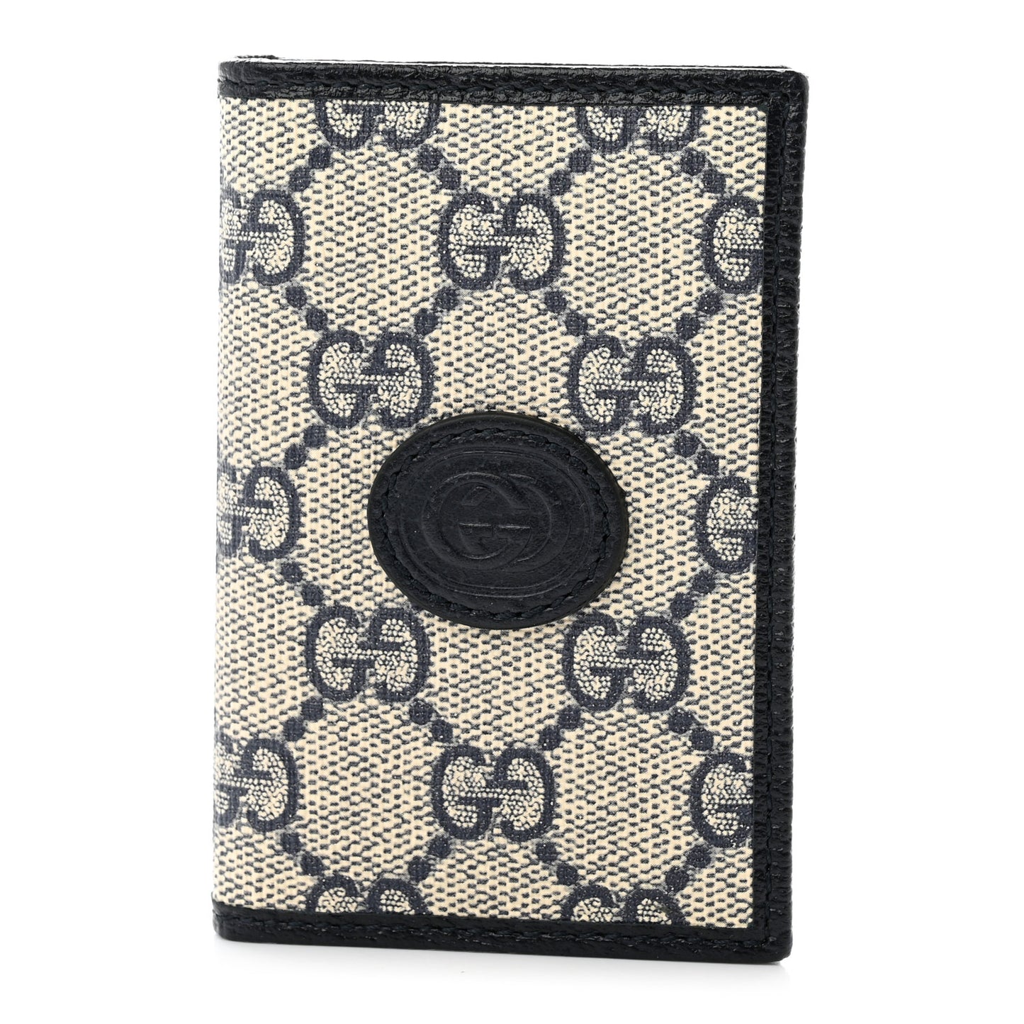 GG Supreme Monogram Textured Dollar Calfskin Retro Interlocking G Card Case Beige Blue