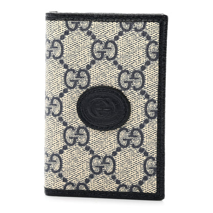 Gucci GG Supreme Monogram Textured Dollar Calfskin Retro Interlocking G Card Case Beige Blue 1 of 7