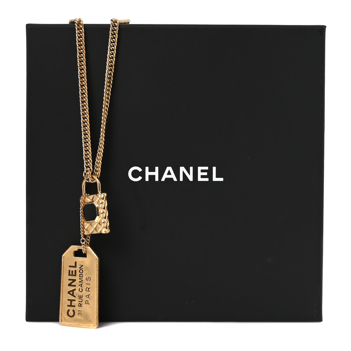 CC Padlock ID Dog Tag Charm Necklace Gold