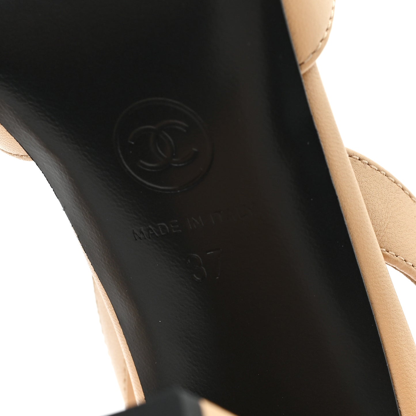 Lambskin Patent Calfskin Cap Toe CC Slingback Pumps 37 Beige Black