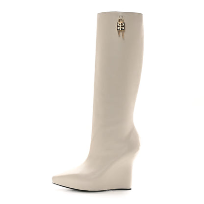 Givenchy Calfskin G Lock 80 Wedge Knee High Boots 38.5 Ivory 1 of 11