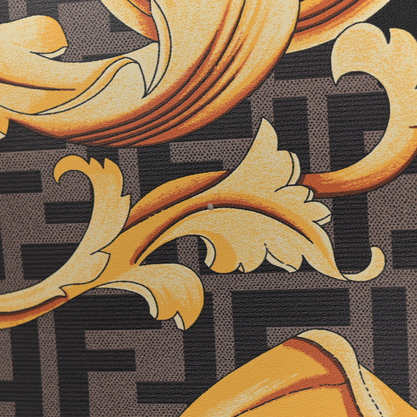 X VERSACE Calfskin Plexiglass Fendace FF Baroque Print Medium Fendi Sunshine Shopper Tote Black Gold