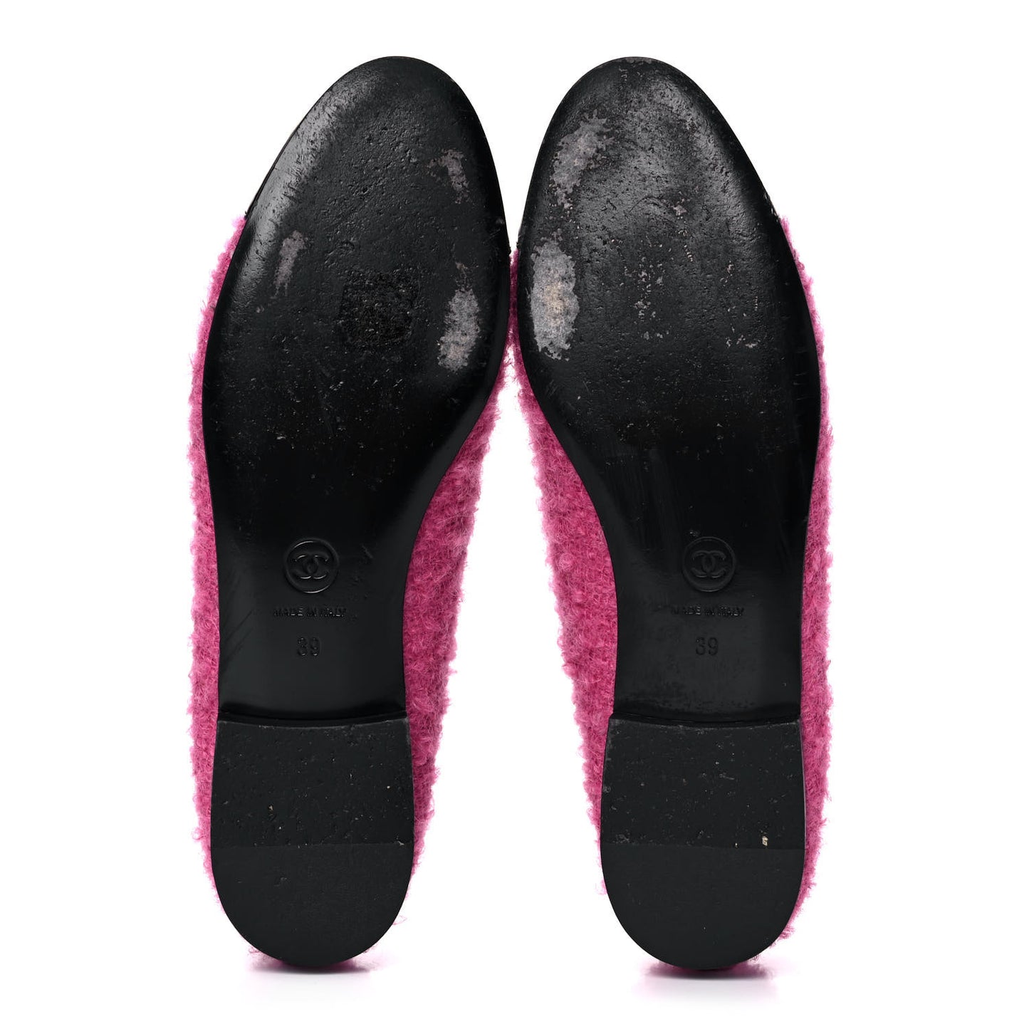 Tweed Patent Cap Toe Ballerina Flats 39 Pink Black