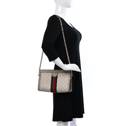 Gucci GG Supreme Monogram Textured Dollar Calfskin Web Small Ophidia Chain Shoulder Bag Beige Mystic White Oatmeal 2 of 9