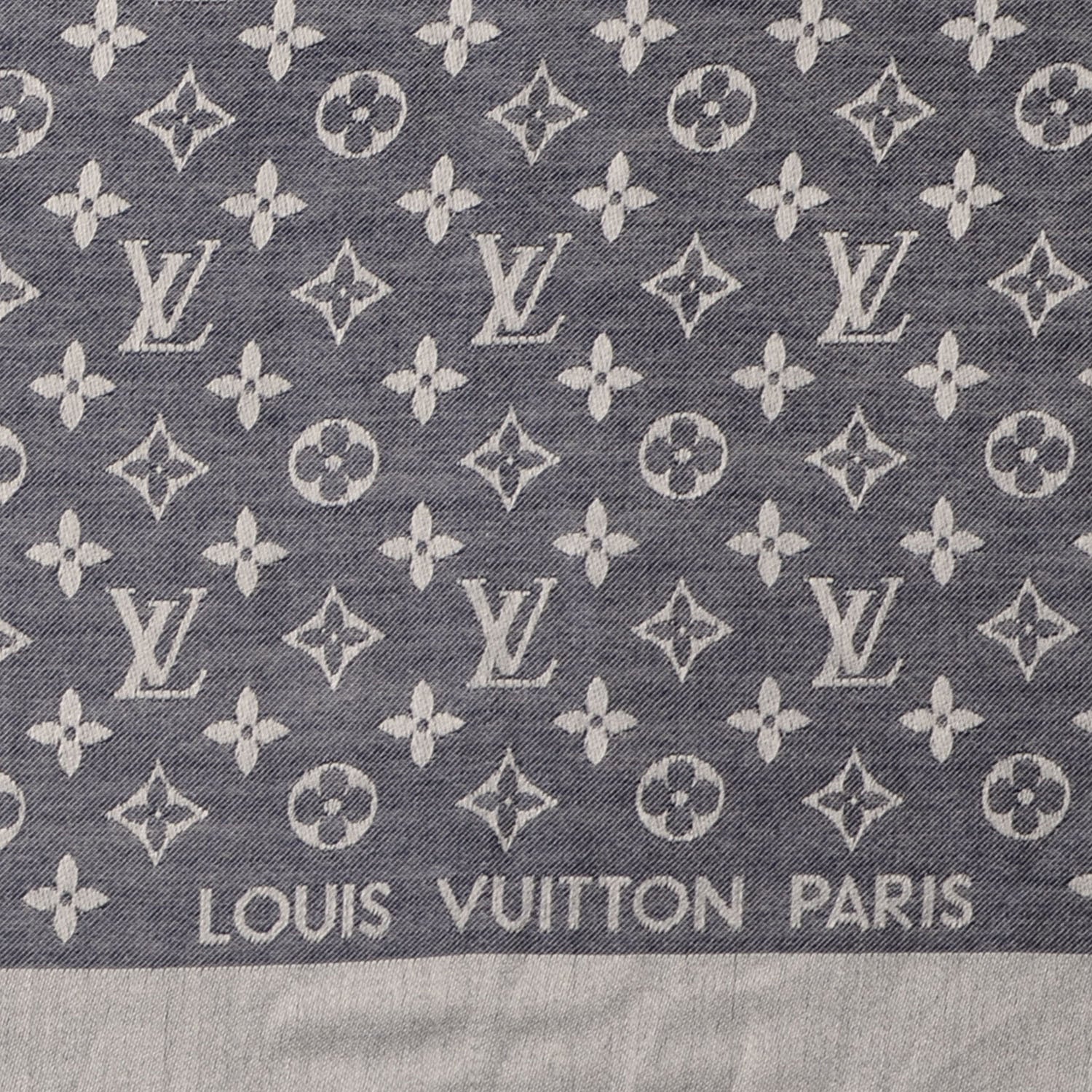 Louis Vuitton Silk Wool Monogram Denim Shawl Blue 4 of 5