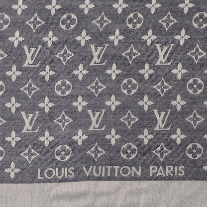 Louis Vuitton Silk Wool Monogram Denim Shawl Blue 4 of 5