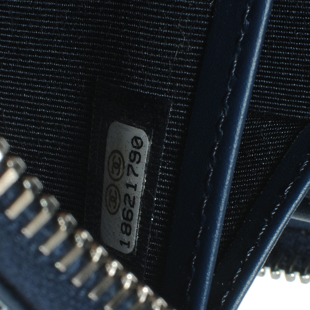 Patent Quilted Zip Around Wallet Navy Blue