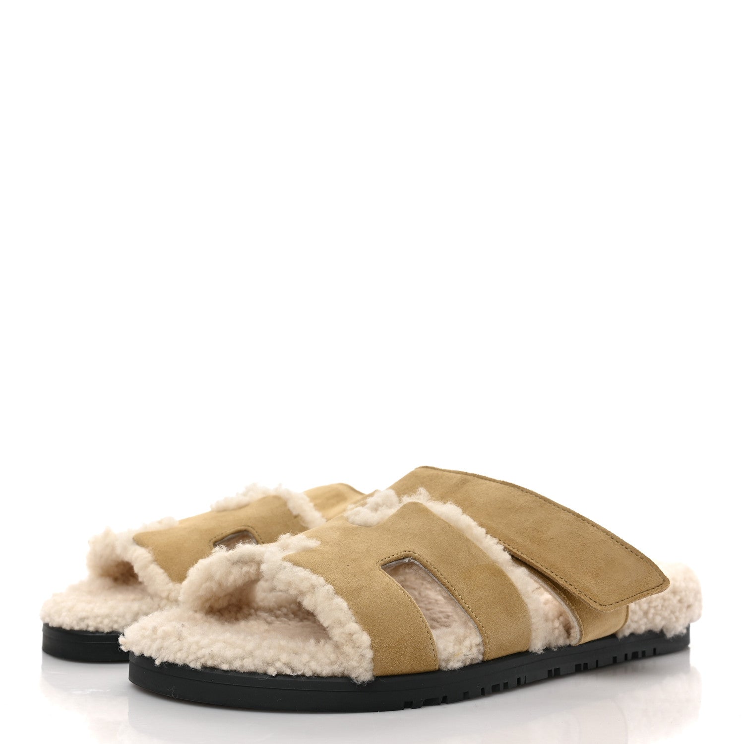 Hermes Suede Goatskin Woolskin Womens Chypre Sandals 38 Beige Albatre 3 of 9