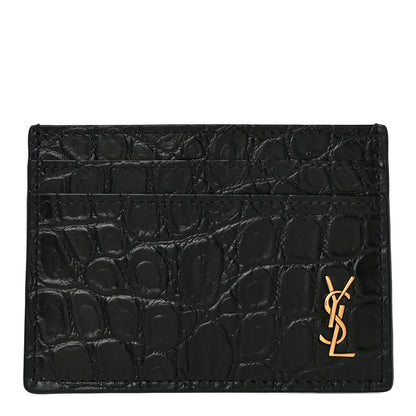 Saint Laurent Calfskin Crocodile Embossed Monogram Tiny Cassandra Credit Card Case Black 1 of 11