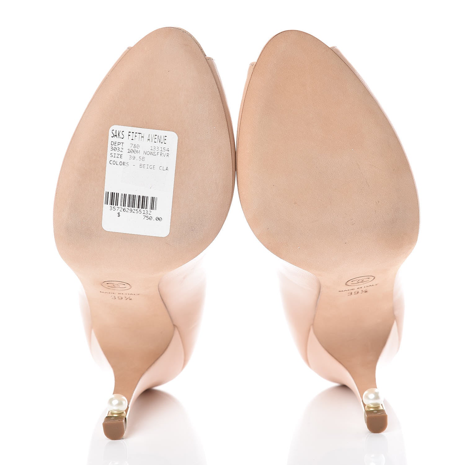 Chanel Lambskin Pearl Peep Toe Pumps 39.5 Beige Clair 5 of 12
