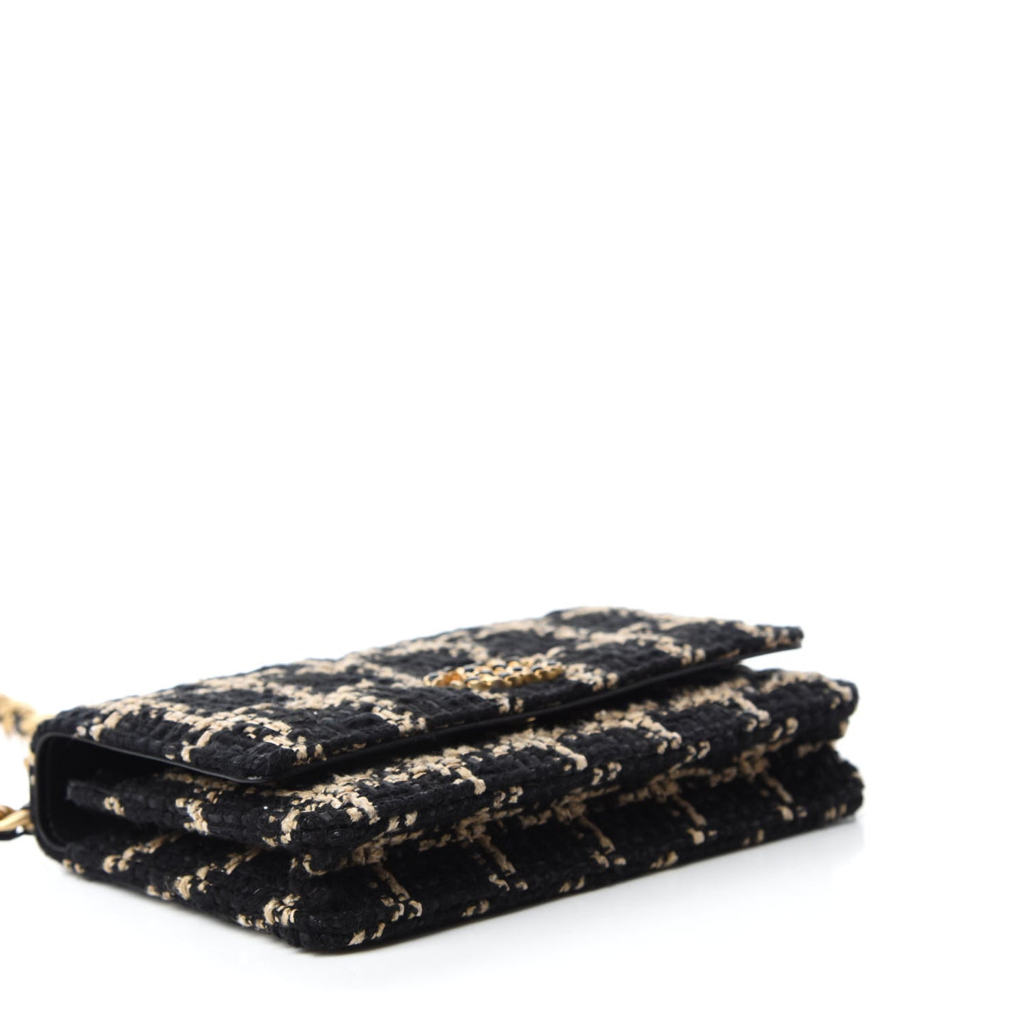 Tweed Quilted Chanel 19 Wallet On Chain WOC Black Beige